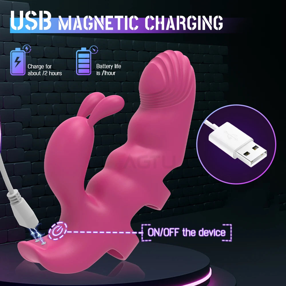 2 In 1 Rabbit Vibrators Finger Vibrator Adult Sex Toys for Women, Clitoral Nipple Butterfly Vibrators for Women G-Spot Massager