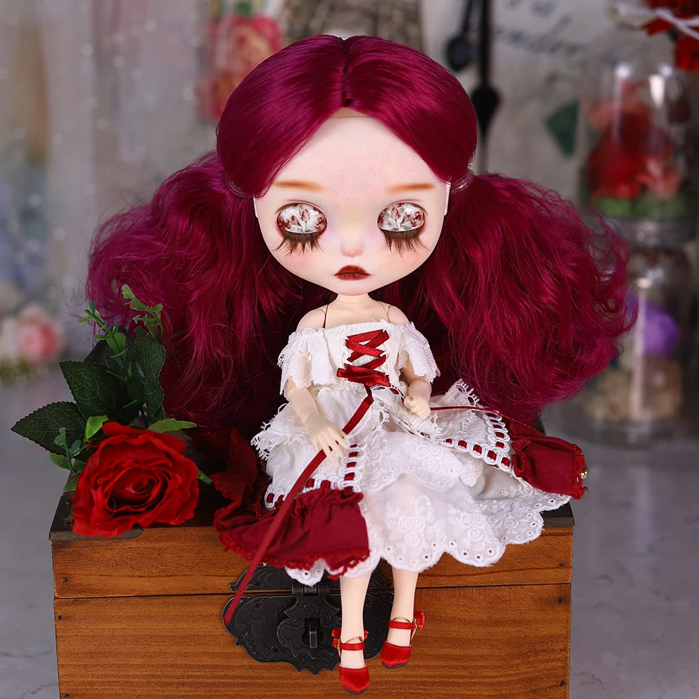 ICY DBS Blyth 1/6 Doll Hand drawn White Skin Red Rose Hand drawn Set Girl Gift