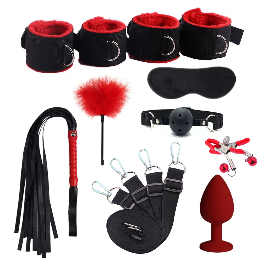 Sex Toys For Woman Men BDSM Bondage Set Under Mattress Erotic Restraint Handcuffs Ankle Cuffs Eye Mask Adults Games for Couples