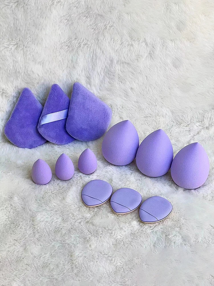 12-Piece All-Purpose Makeup Sponge Set, Made of 3 Loose Powder Puffs, 3 Mini Air Cushion Puffs, 3 Beauty Eggs and 3 Mini Beauty