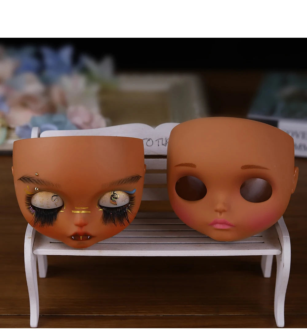 Blyth 1/6 doll hand drawn makeup face shell Blank Makeup DIY frosted face handmade