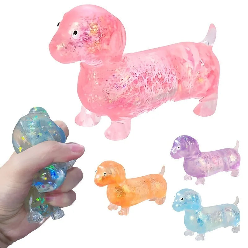 Sparkling Powder Sausage Dog Fidget Squishes Pinch Soft Maltose Texture Stress Relieving Toy Cute Puppy Slow Rising Squishy Toys