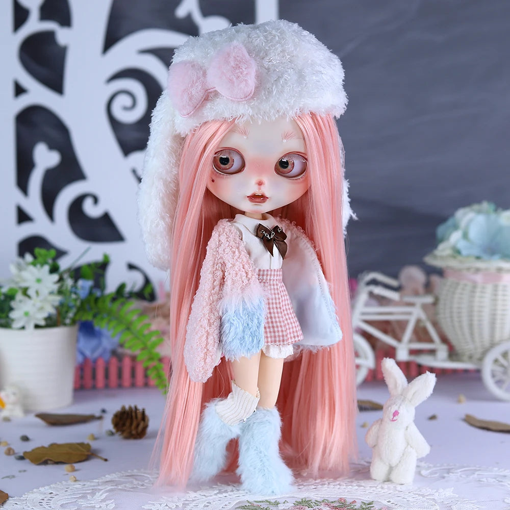 ICY DBS Blyth 1/6 Doll Hand Painted Set Cute Bunny Frosted Face Doll Set SD