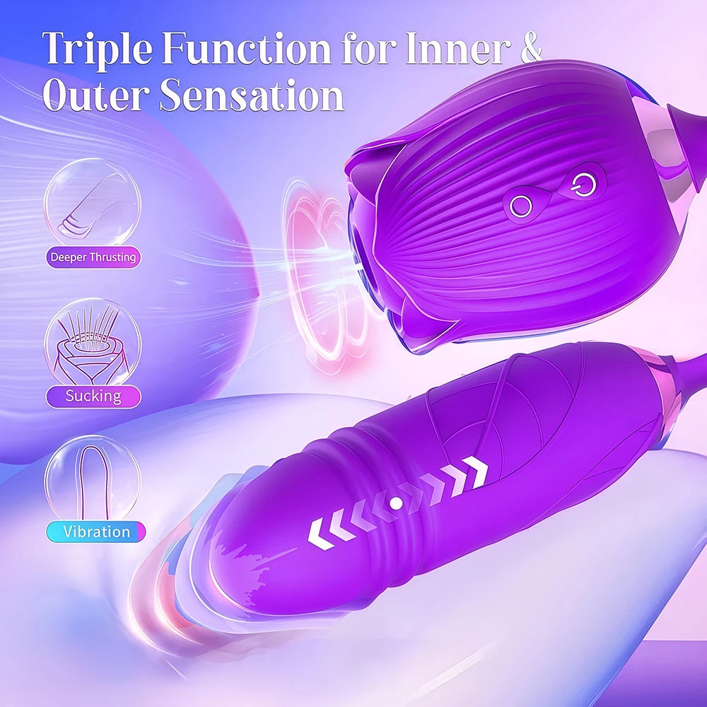2 IN 1 Thrusting Vibrator for Women Clit Stimulator Telescopic Sucking Oral Biting Female Rose Sex Toy Clit Sucker Adults Good