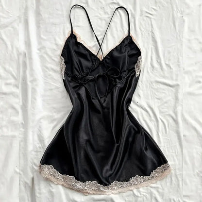 Off Shoulder Ultra Short Sexy Bras Pajamas Home Dresses Night Shirts Sexi Women's Nightgown Silk Lingerie See Through Dress