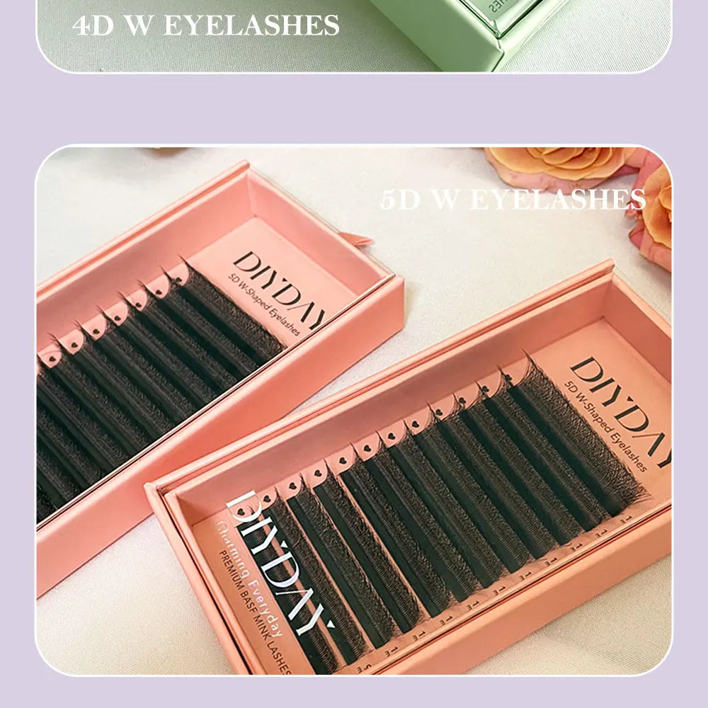DIYDAY W-Shape Eyelash Extension 3d 4d 5d 6d 7d 8d W Lashes Natural Soft Premade Fan Bloom Effect Eye Lashes for Beauty Makeup