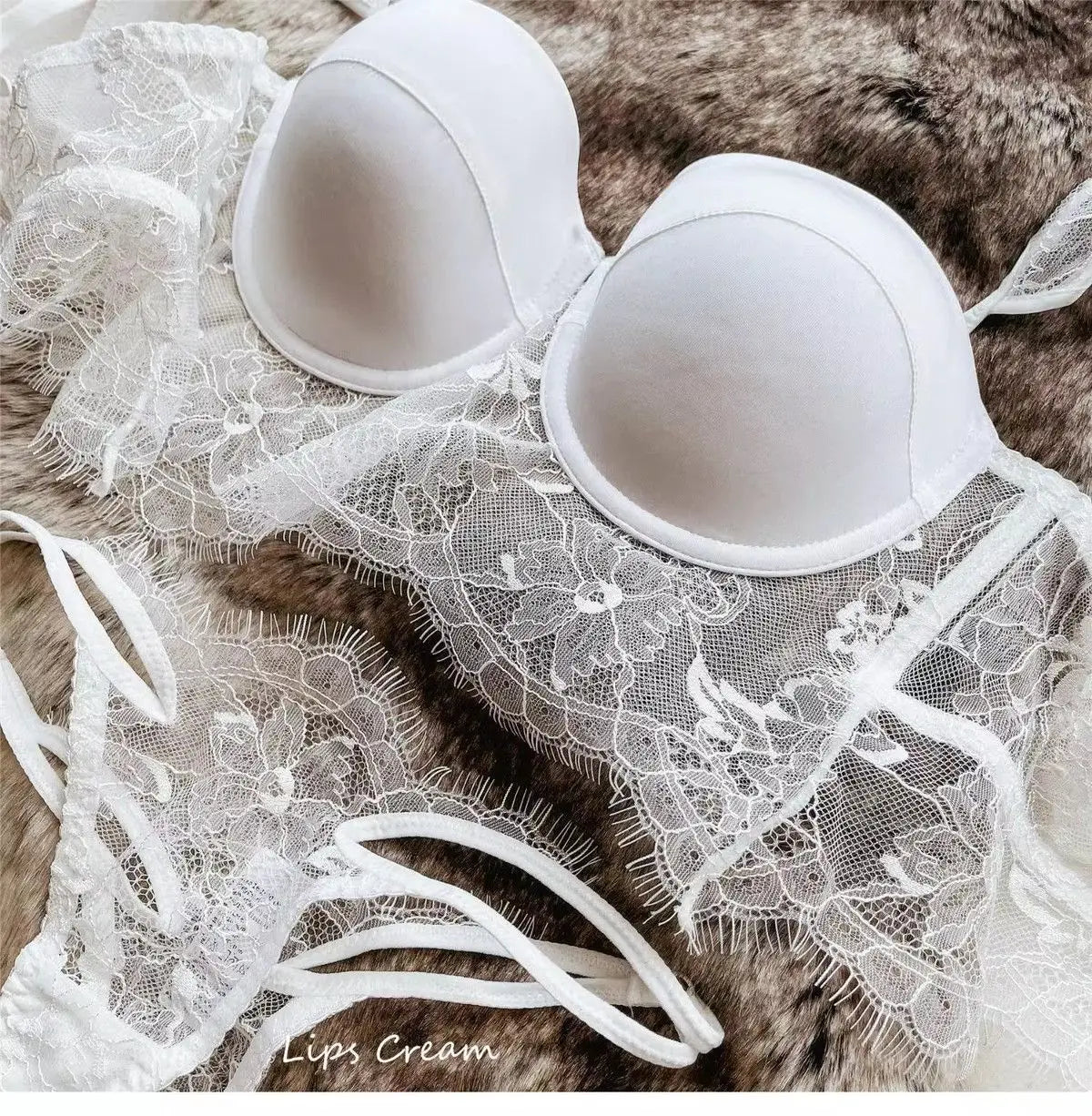 Sexy Lace Underwear Female Poly Poly Thin Soft Steel Ring up Support Anti-Sagging Collect Vice Breasts Solid Color Back Bra Set