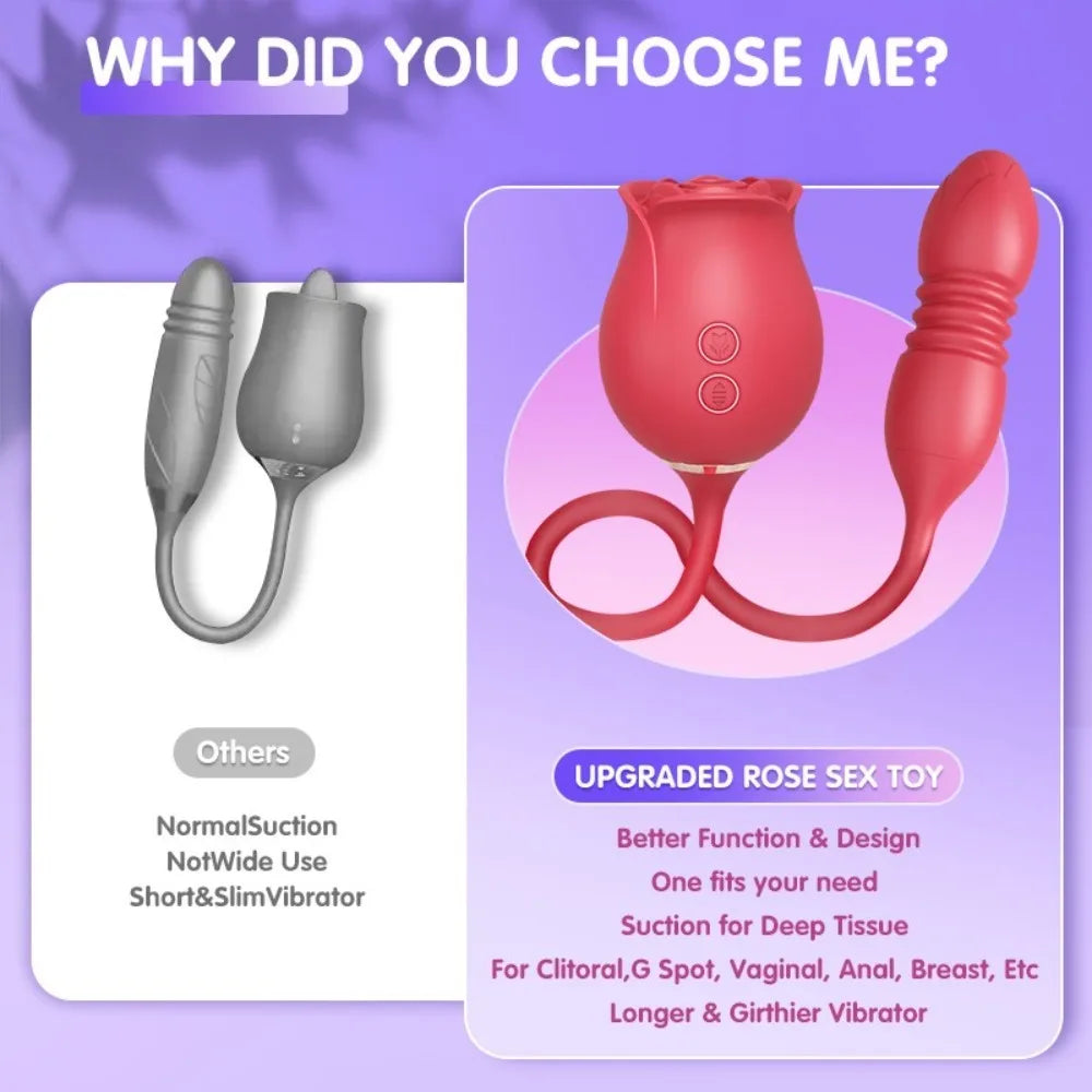 Vibrator Dildo Sex Toys for Women - Rose Sex Toy with Thrusting G Spot Vibrators & Sucking Clitoral Adult Sex Toys for Couples