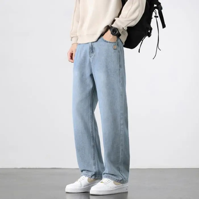 Spring Autumn New Men's Straight Vintage Fit Jeans Casual Trousers High Quality Male Korean Fashion Baggy Wide Leg Denim Pants