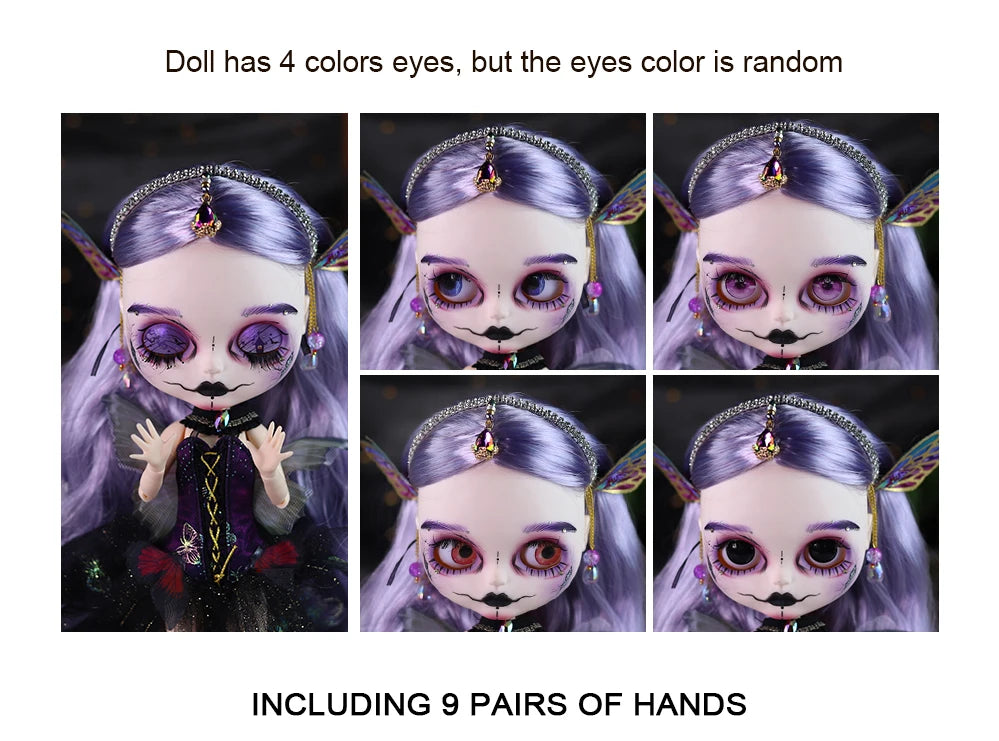 ICY DBS Blyth 1/6 doll hand painted makeup theme set skull face shell sleepy eyes long eyelashes bjd doll complete set sd