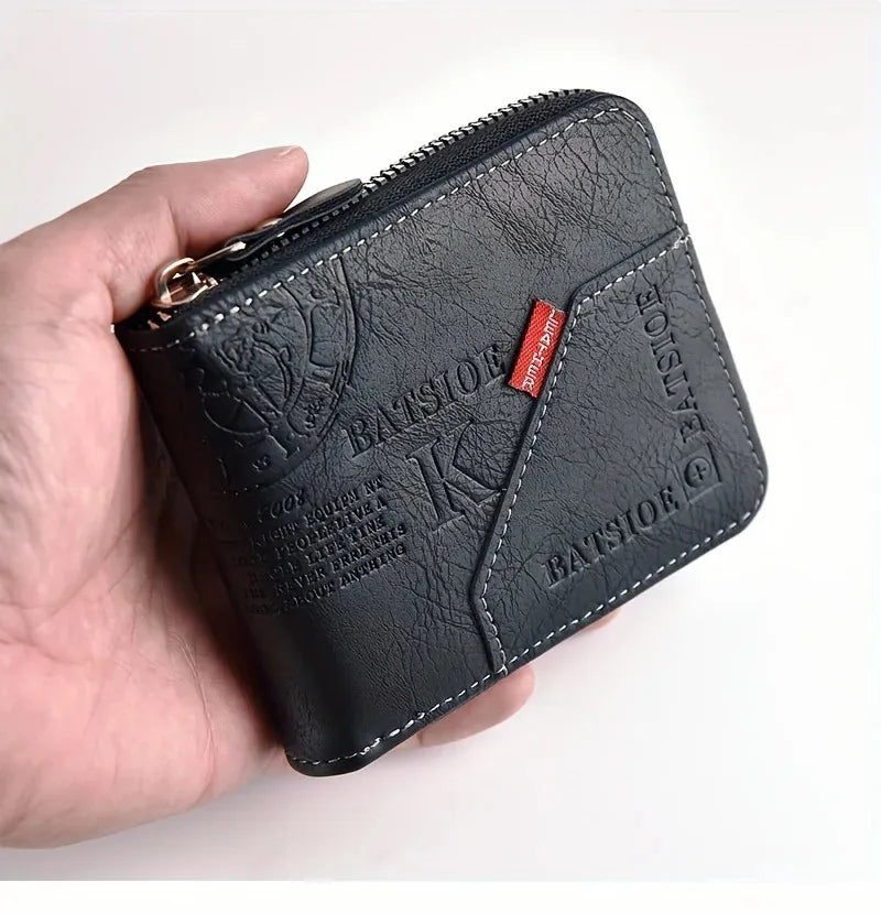 Trendy Splicing Fashion PU Retro Wax Oil Leather Short Style Men's Wallet Coin Short Style Men's Card Clip Wallet
