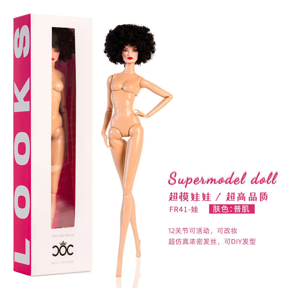 Xianxian new Supermodel doll  / 32cm nude naked doll with normal skin blond hair / 12 joint movable body + head / 1/6 doll toy
