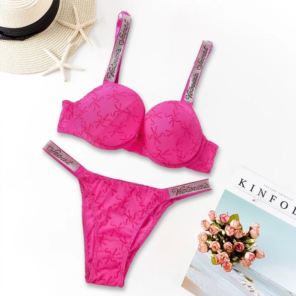 Women's Heart-Pattern Lace Bralette Set