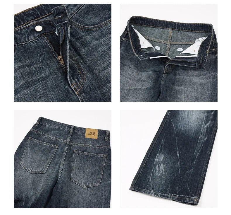 IEFB Men's American Style Denim Pants Washing Tie Dying Contrast Color Casual Wide Leg Flared Trousers Autumn Male Jeans 9W4182