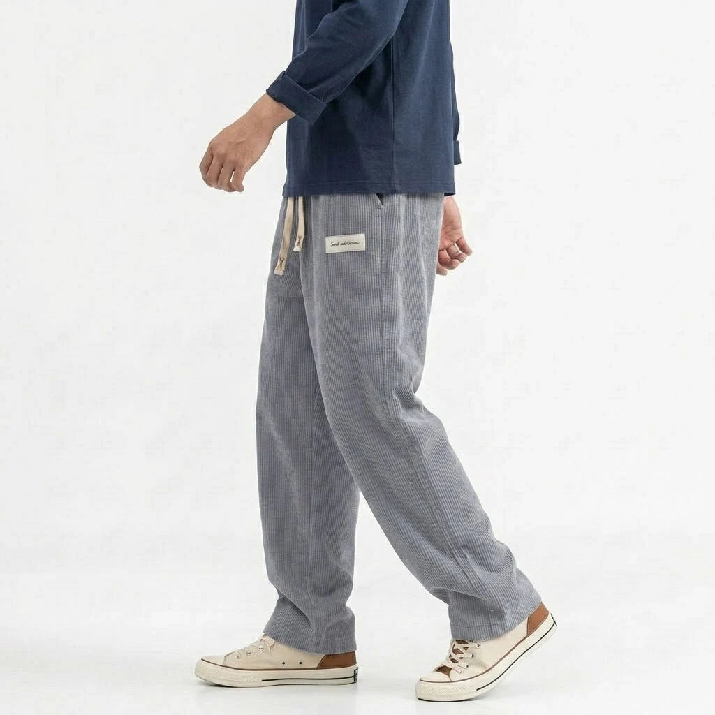 Men's Solid Corduroy Baggy Pants Casual Loose Straight Leg Trousers Elastic Waist Drawstring Streetwear Male Autumn Bottoms Man