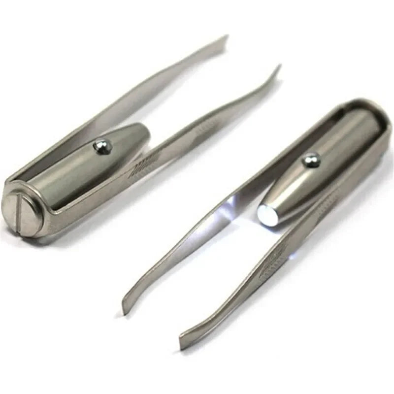 Portable Stainless Steel Led Make Up LED Light Eyelash Eyebrow Clip Tweezer Set Smart Design Hair Remove Tweezer Makeup Tool