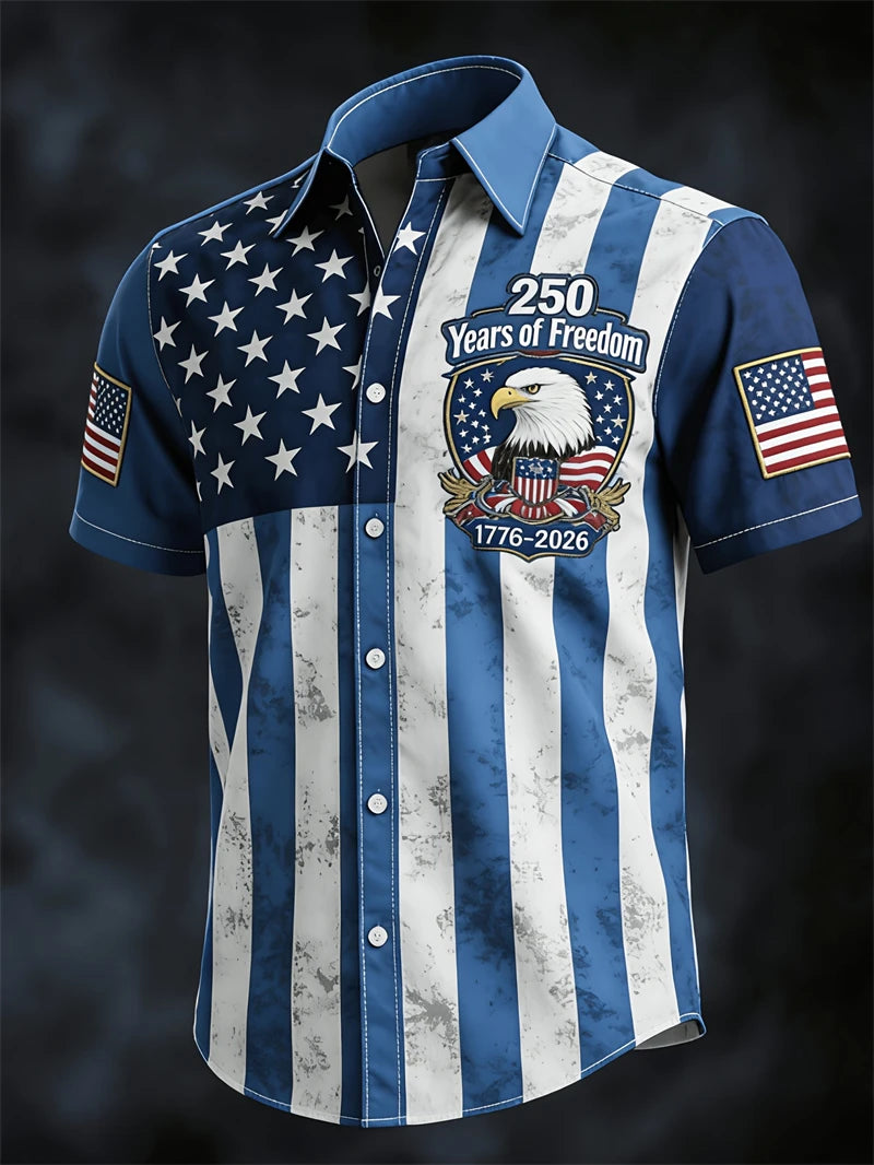 America 250th Anniversary Short Sleeve Shirt For Men USA Flag  Graphic Patriotic Shirt American Independence Day Button Shirts
