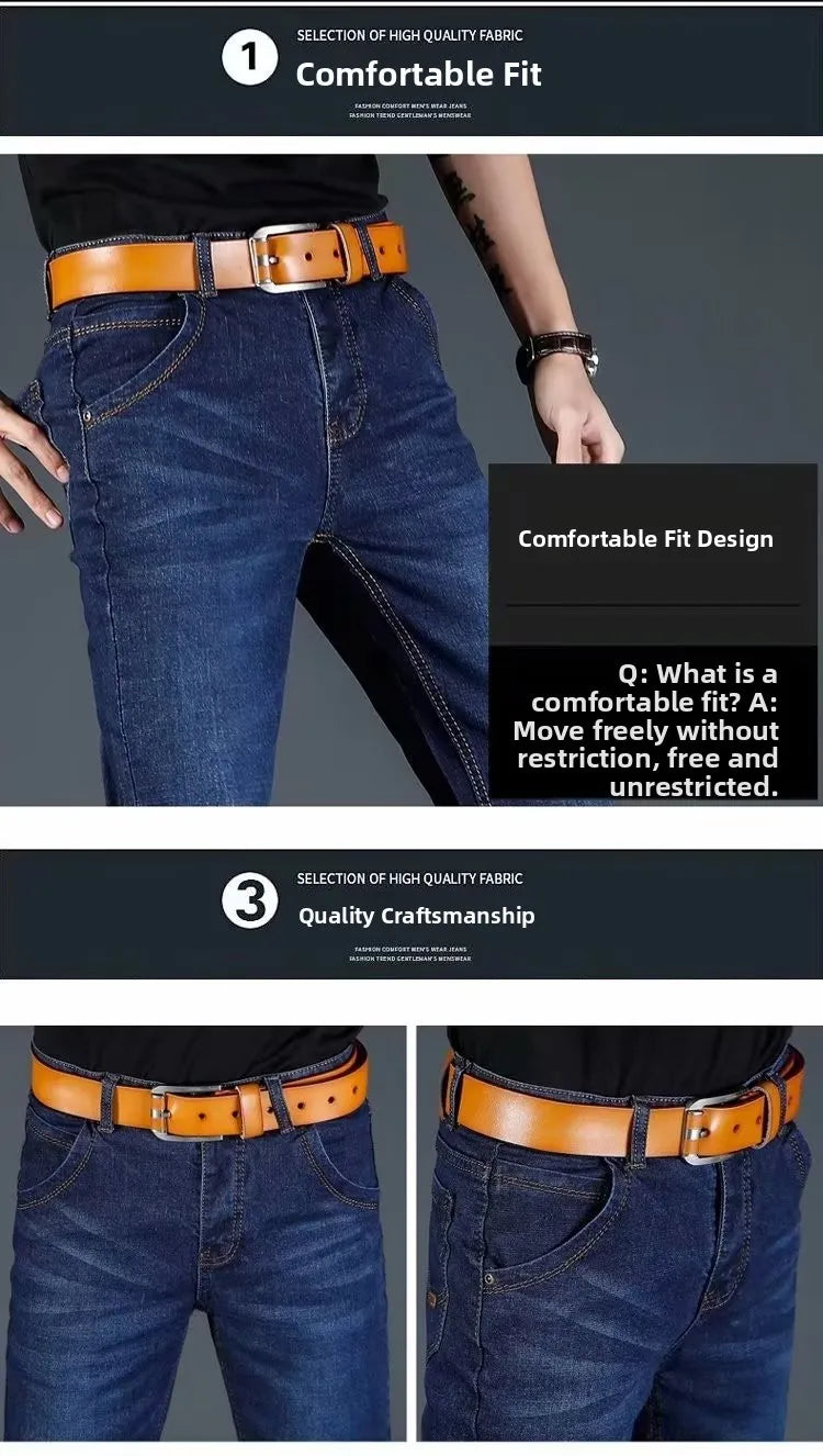 Slim Fit Casual Straight Leg Jeans Men's Lightweight Stretchy Loose Fit Classic Style Youthful Fashion Spring Summer