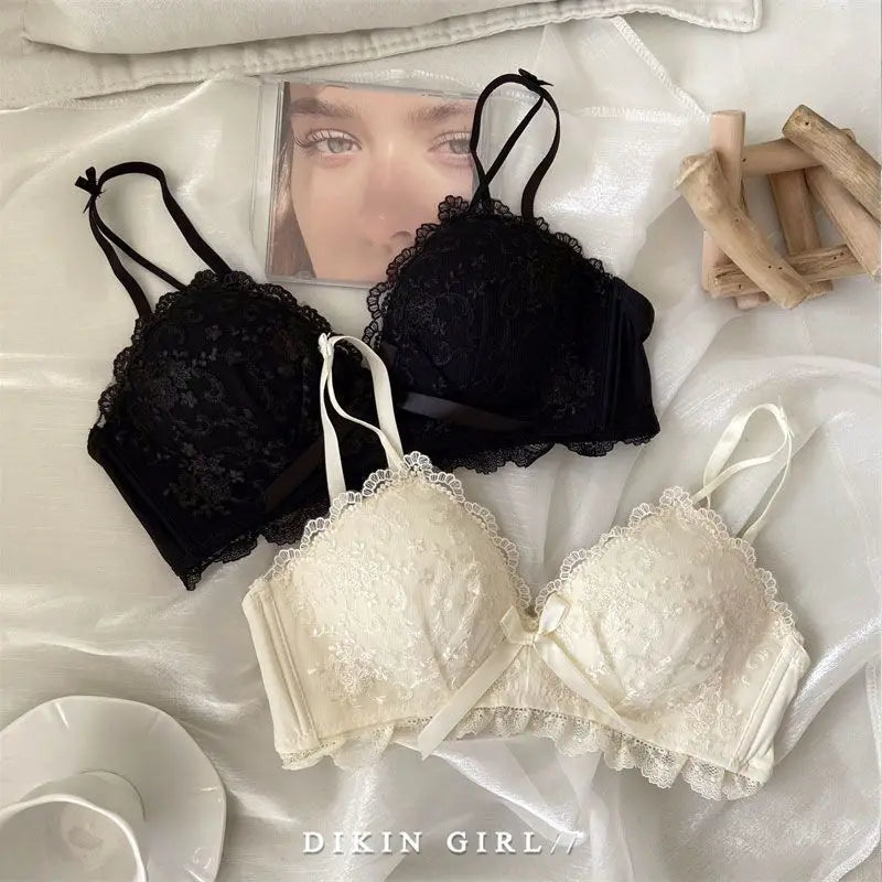 Women's Embroidered Lace Wireless Bra Set