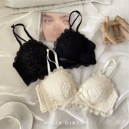 Women's Embroidered Lace Wireless Bra Set