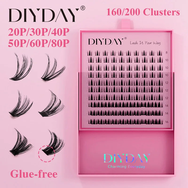 DIYDAY 20P/30P/40P/50P/60P/80P Lash Extension Cluster DIY Glue-free False Lash Clusters home DIY beauty tool eyelash