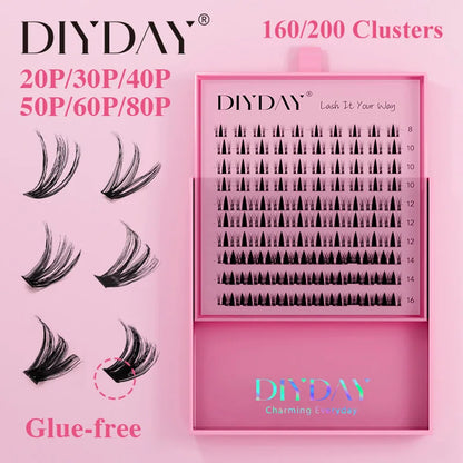DIYDAY 20P/30P/40P/50P/60P/80P Lash Extension Cluster DIY Glue-free False Lash Clusters home DIY beauty tool eyelash