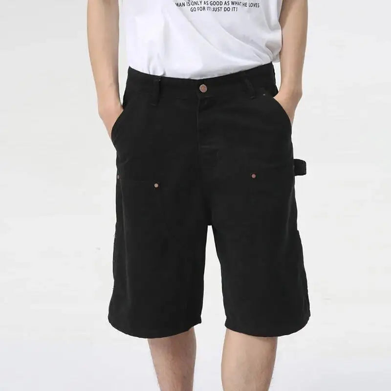 IEFB Men's Wear Knee Length Denim Shorts Summer New Multi Pocket Loose Jeans Solid Color Japanese Style Male Overalls 9C6027