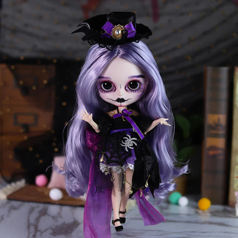 ICY DBS Blyth 1/6 doll hand painted makeup theme set skull face shell sleepy eyes long eyelashes bjd doll complete set sd