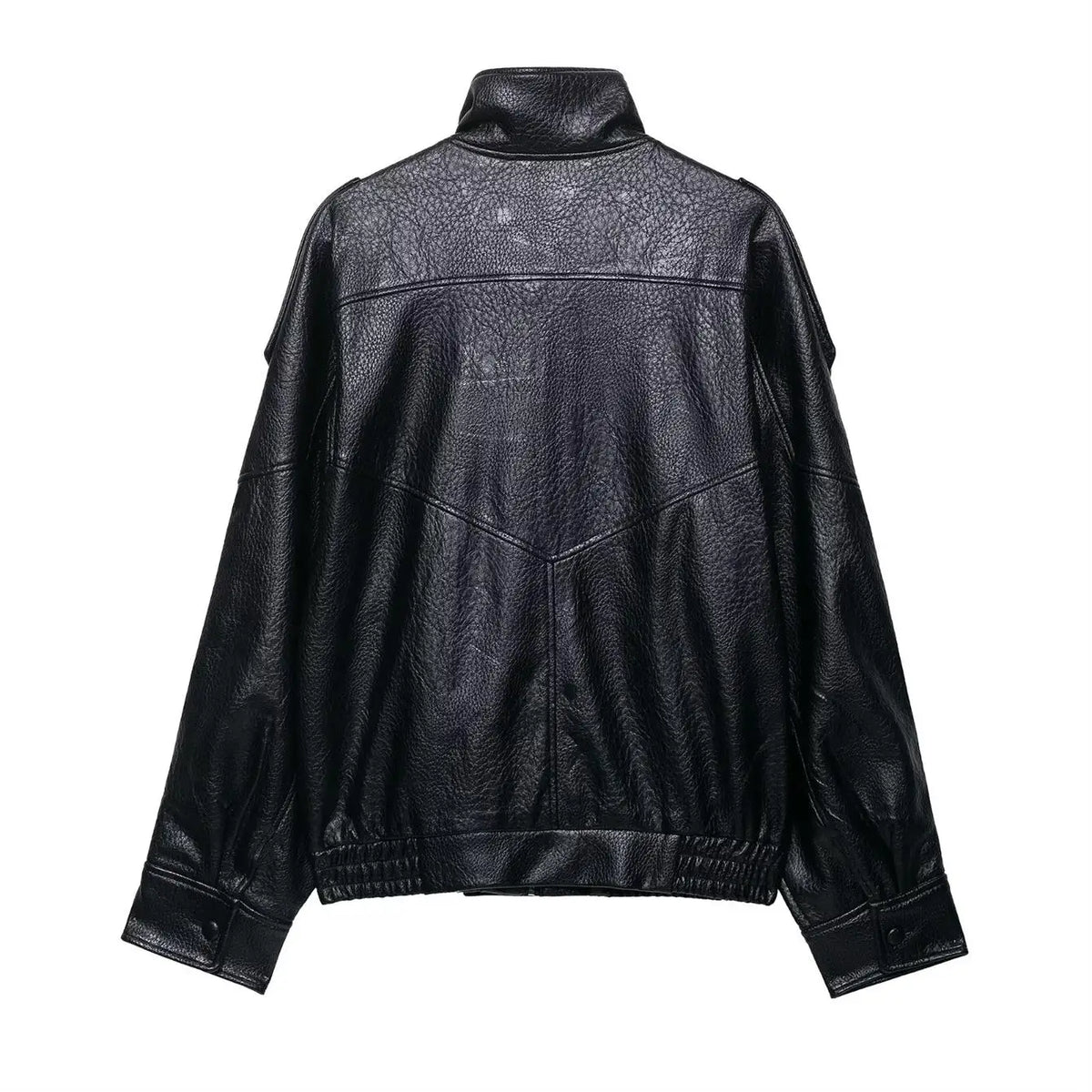 TFMLN 2025 Women Faux Leather Loose Jacket High Street Stand Collar Long Sleeve Coat Fashion Causal Zipper Outwear Autumn Winter
