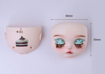 Blyth 1/6 doll hand drawn makeup face shell Blank Makeup DIY frosted face handmade
