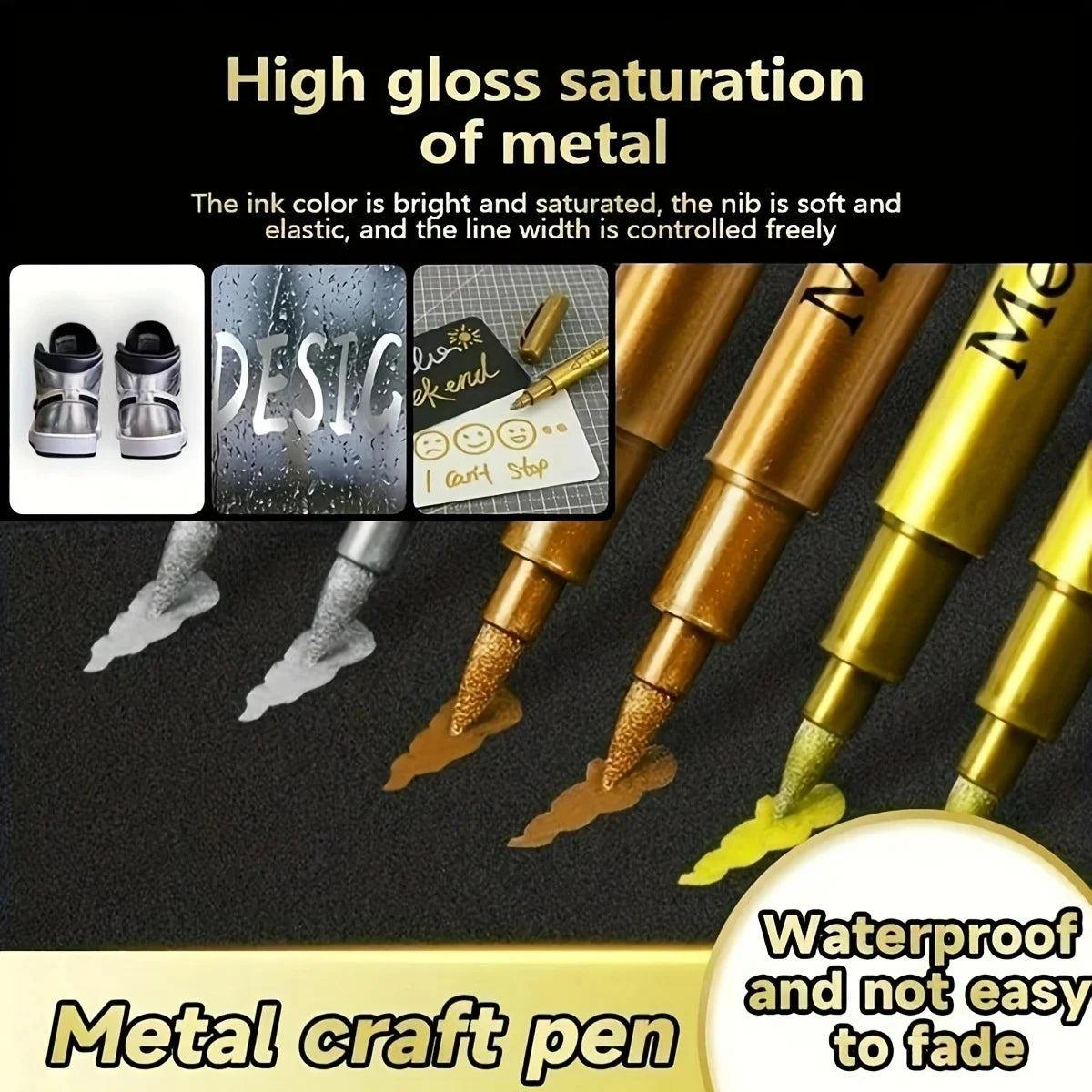 3pcs Metallic Color Marker Pens Golden, Silvery, and Copper Permanent Paint Pens for Crafts, Scrapbooking, and Fabric Art