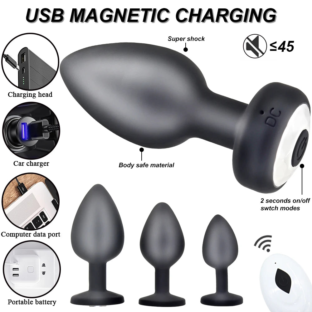 Vibrating Anal Plug Set Dildos Bullet Vibrator 10 Vibration Wireless Remote Control Sex Toy for Women Men Gay Prostate Massager