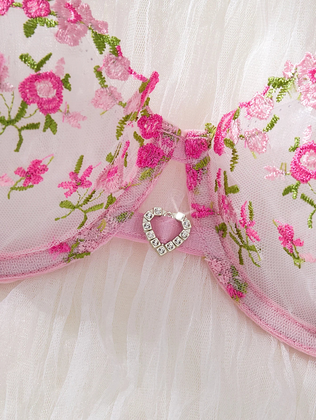 Pink Floral Embroidered Bra & Thong Set