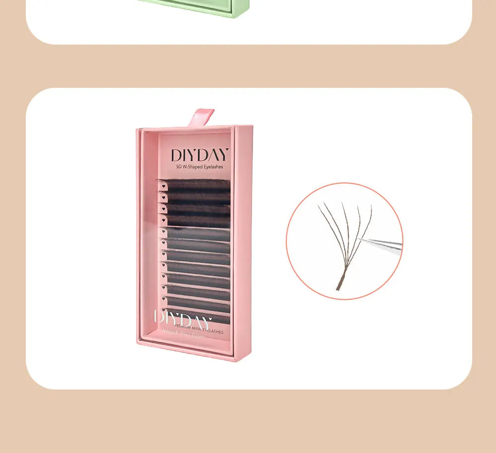 DIYDAY Dark Brown 3D 4D 5D Eyelashes W Shaped Premade Fan Lashes Easy Apply Thick Crisscross False Mink Eyelash Extension