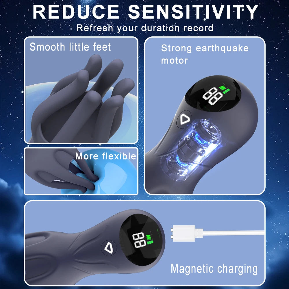 Electric Shock Male Vibrator Penis Glans Stimulator Strong Vibration Led Display Delay Training Exerciser Extender for Male Mas