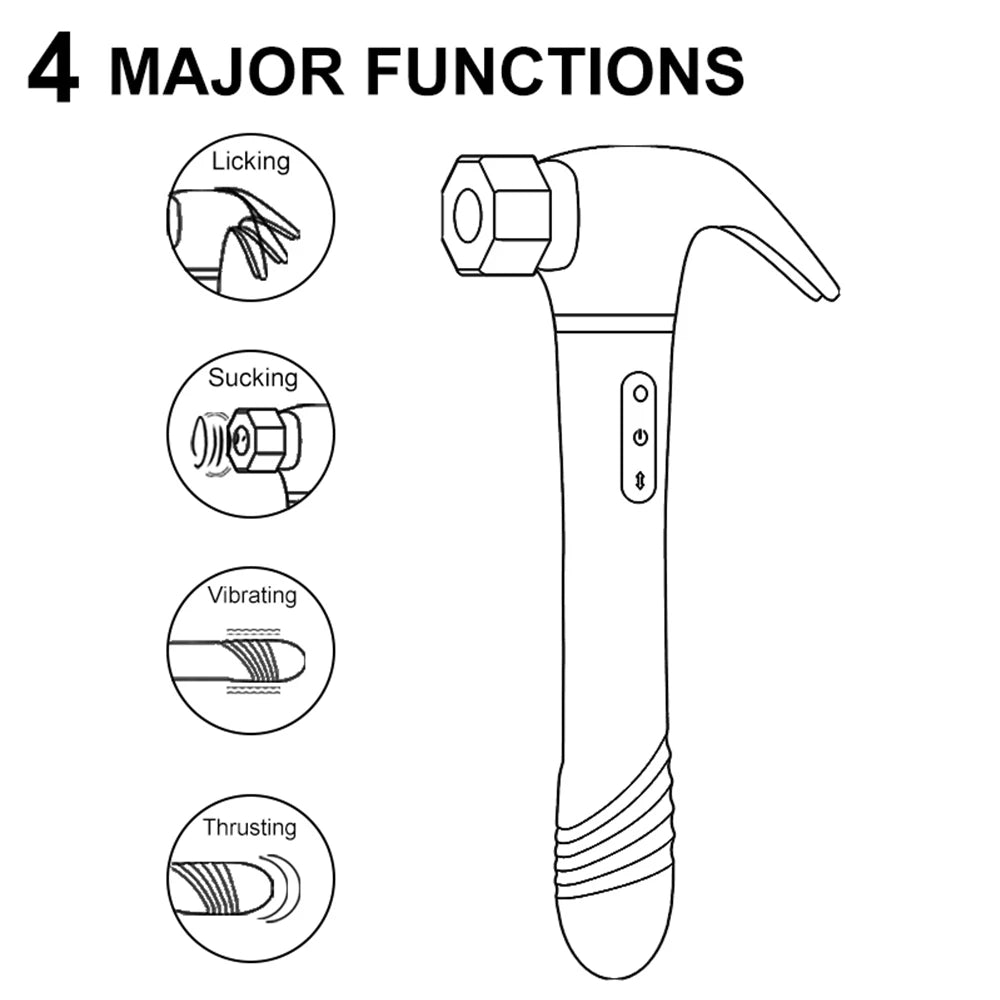 Women G Spot Vibrator 4 In 1 Magic Wand 7-Frequency Sucking Hammer Shape Rechargeable Sucker Vibration Sex Toy For Couple Adults
