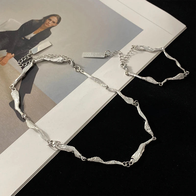 Korean Kpop Irregular Zircon Chain Necklace For Women Punk Grunge Geometric Short Choker Clavicle Chain Necklaces Egirl Jewelry