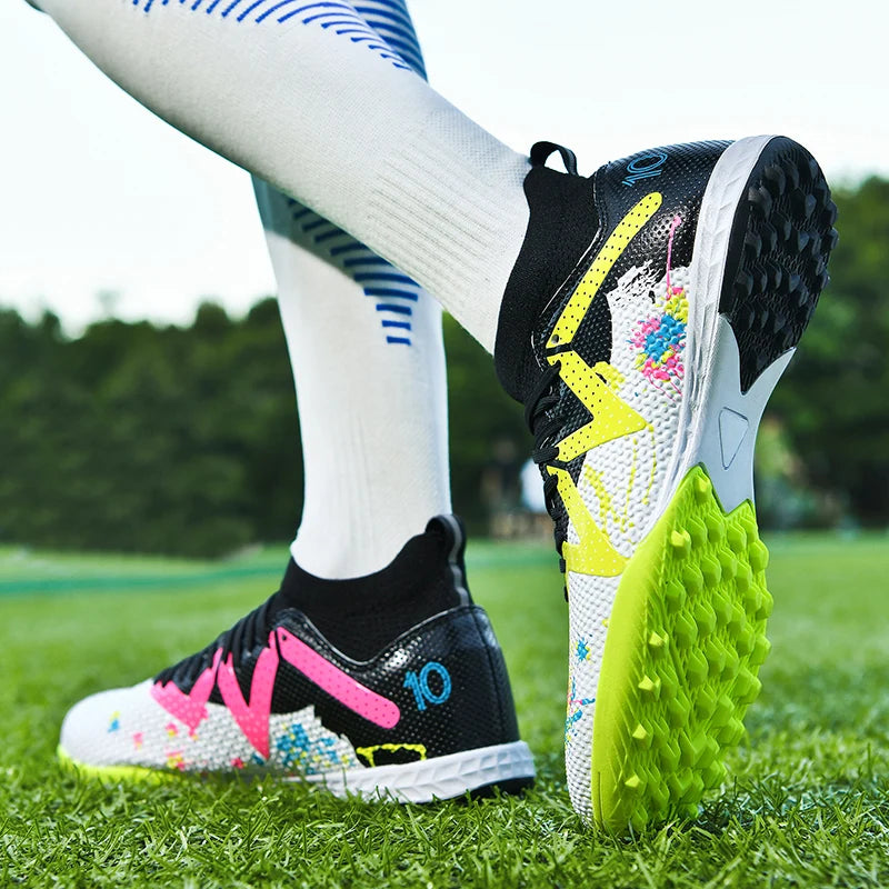 TF Soccer Boots For Adults Elastic PU Fabric Thickened Rubber Stud Base Wear Resistant Anti-slip Outdoor Turf Training Sneakers