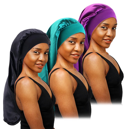 New Long Satin Bonnet Sleep Cap Women Silky Sleeping Cap With Wide Elastic Band Hair Care Turban Braids Curly Hair Natural Hair