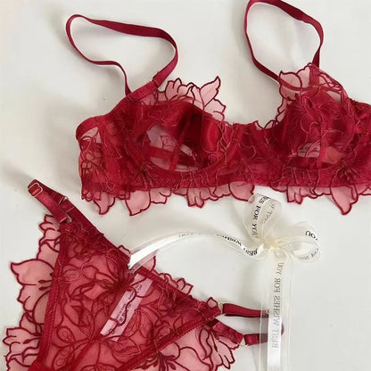 Women's Embroidered Lace Bra Set