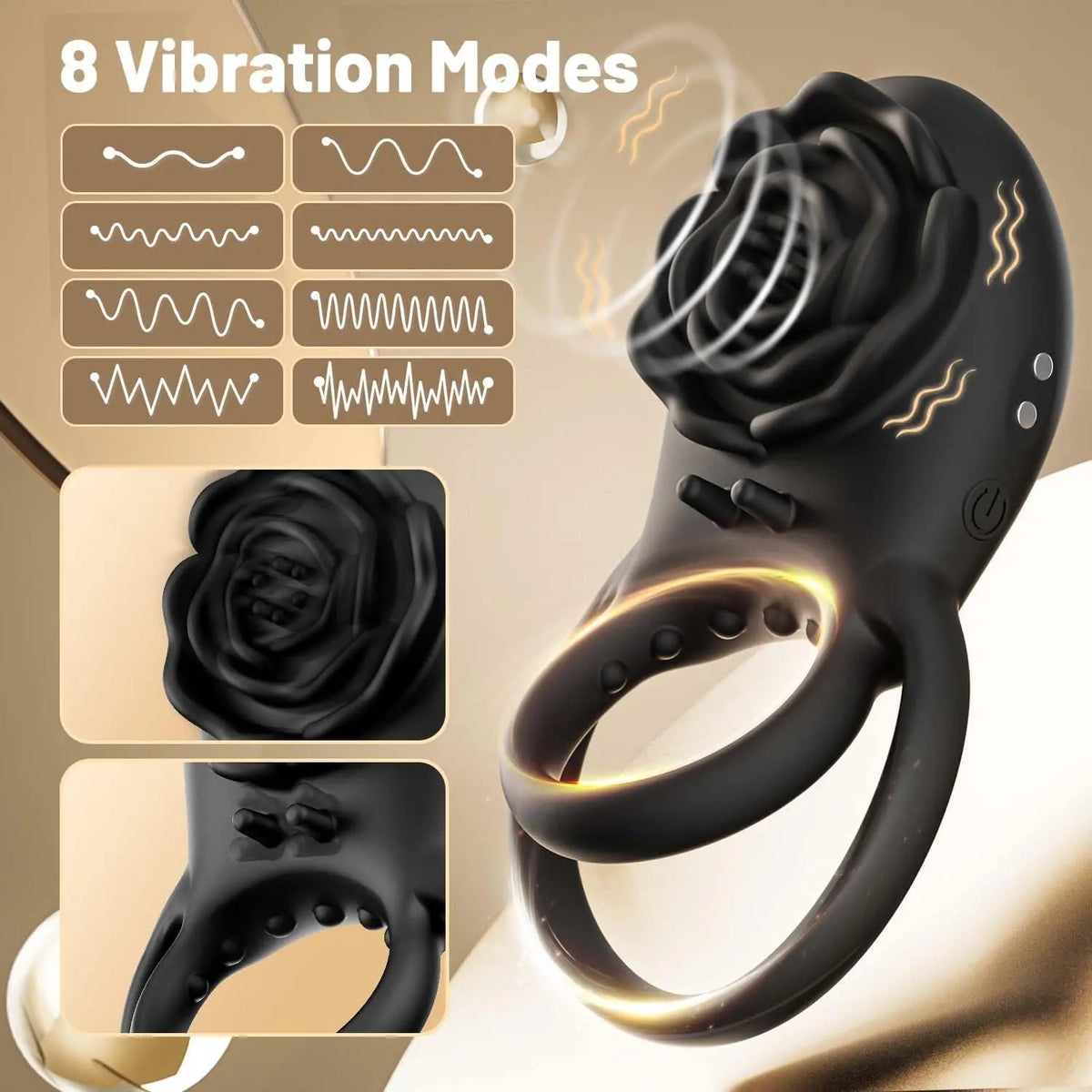 Vibrating Cock Ring Adult Sex Toys for Men, Silicone Penis Ring with Rose Clitoral Remote Control Vibrator Couples Sex Toys