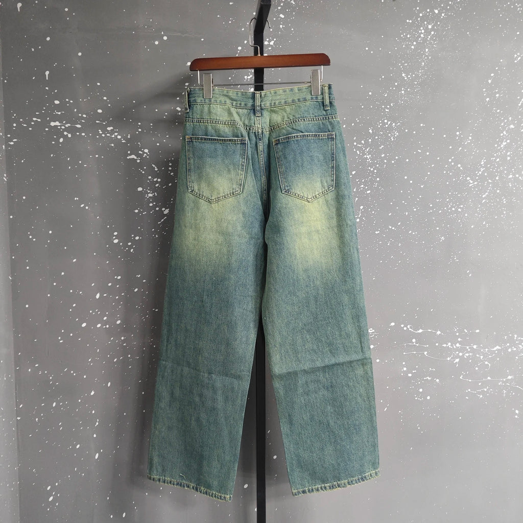 IEFB Men's Jeans New Korean Personality Straight Wide Leg Denim Pants Fashion Autumn Spring Vintage Male Trousers 9A5577