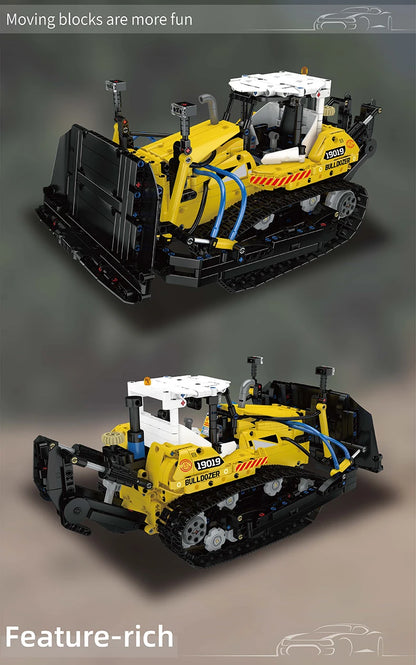 Mould King Technik Bulldozer Construction Kit, 19019 PR756 Bulldozer Model with Pneumatics, Toy Bulldozer