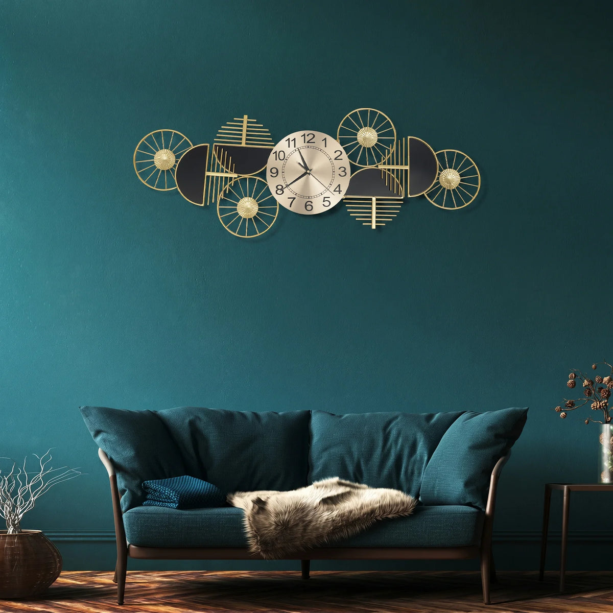 39.37in Metal Wall Clock, Geometric Artistic Layered Design Dual Horizontal & Vertical Mount Silent Non-Ticking Battery Operated Modern Decorative Clock for Living Room Bedroom Hallway Study