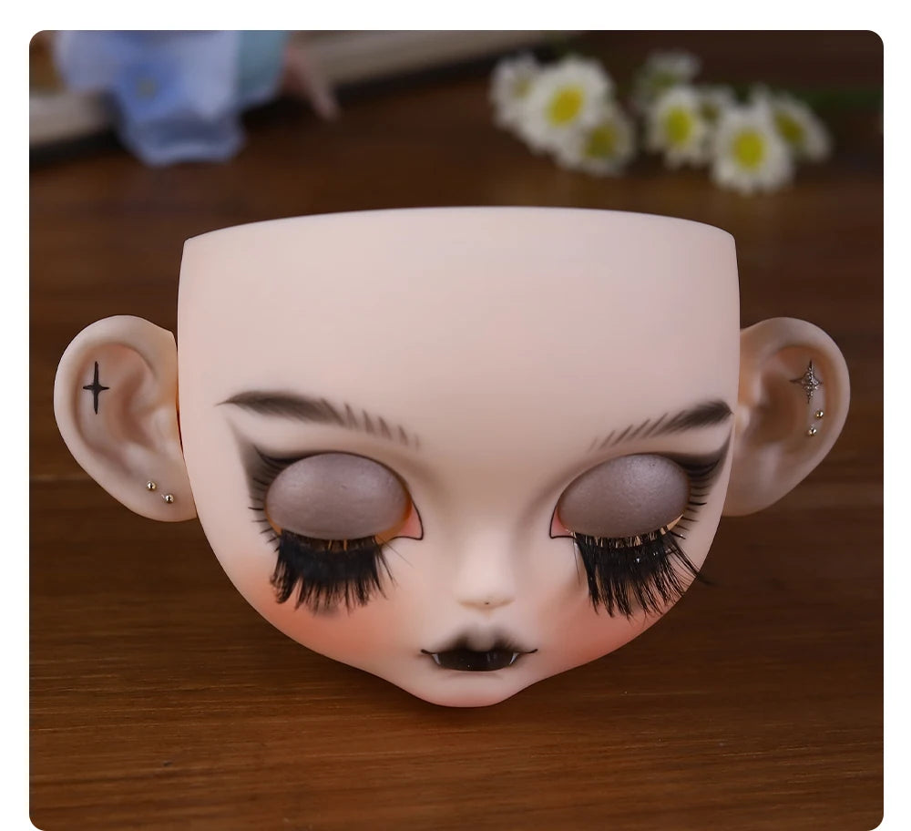 Blyth 1/6 doll hand drawn makeup face shell Blank Makeup DIY frosted face handmade