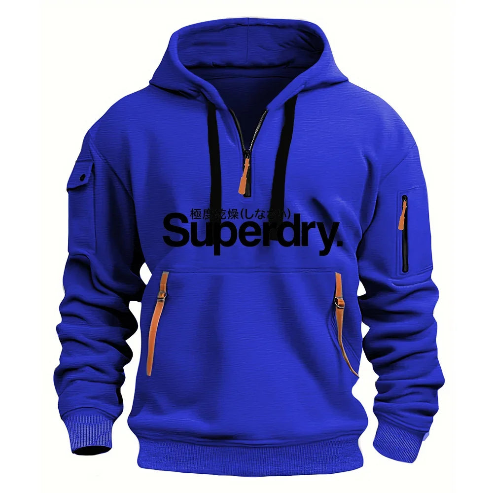 New men's hooded sweatshirt for autumn and winter 2025, fashionable outdoor jogging and fitness loose men's pullover sweatshirt