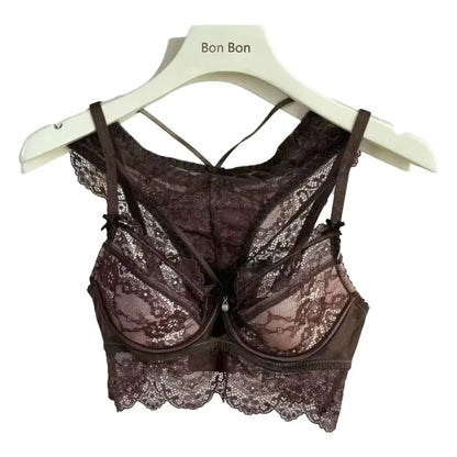 Sexy Lace Breathable Lingerie Set French-Style Small-Bust Support Bra Anti-Sagging & Side-Boob Control Soft Underwire Bra Set
