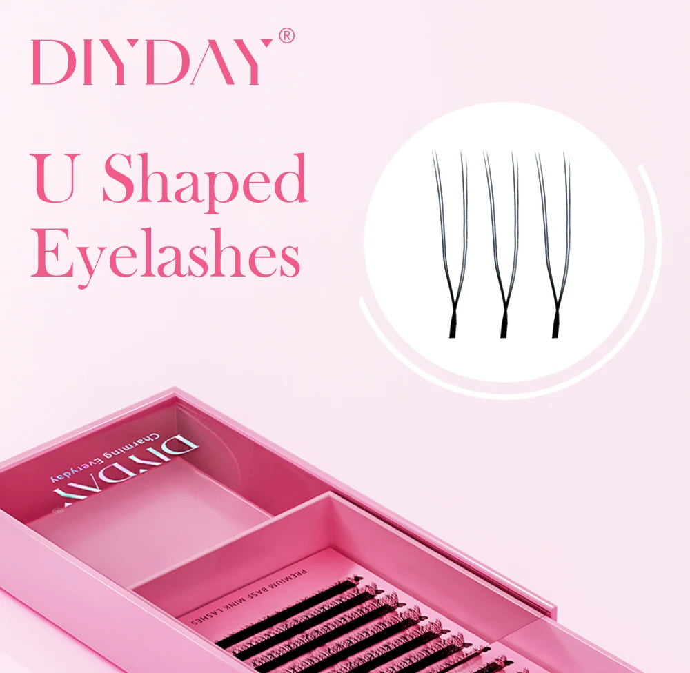 DIYDAY U-shaped Eyelash Extension Easy to Apply 3D Volume False Lashes Natural Wispy U YY Shape Faux Mink Eyelashes for Makeup