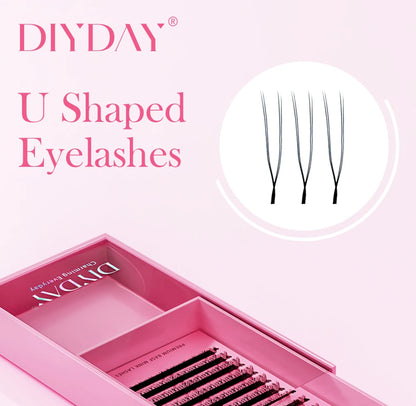 DIYDAY U-shaped Eyelash Extension Easy to Apply 3D Volume False Lashes Natural Wispy U YY Shape Faux Mink Eyelashes for Makeup