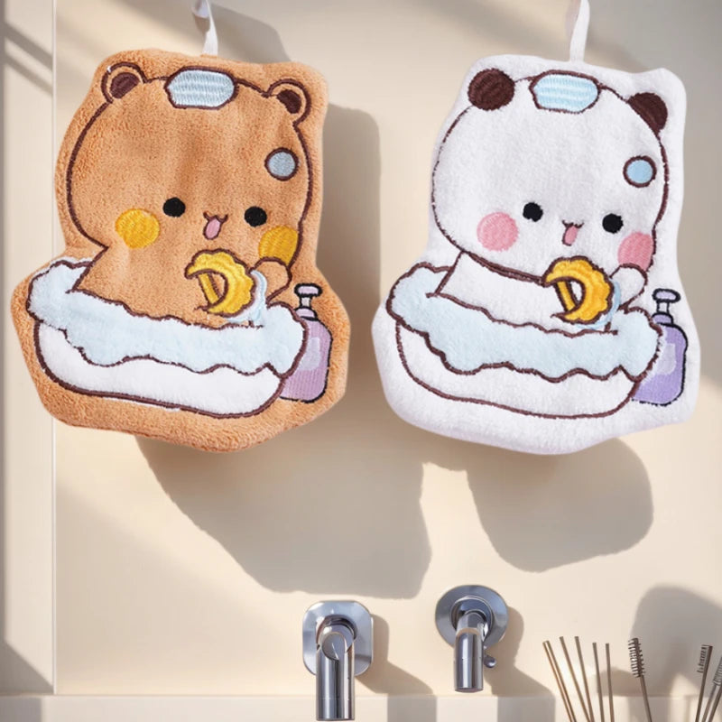 Kawaii Cartoon Bubu Dudu Hand Towel Double Layer Thick Absorbent Coral Fleece Hanging Towel Cute Cartoon Towel for Home Towel